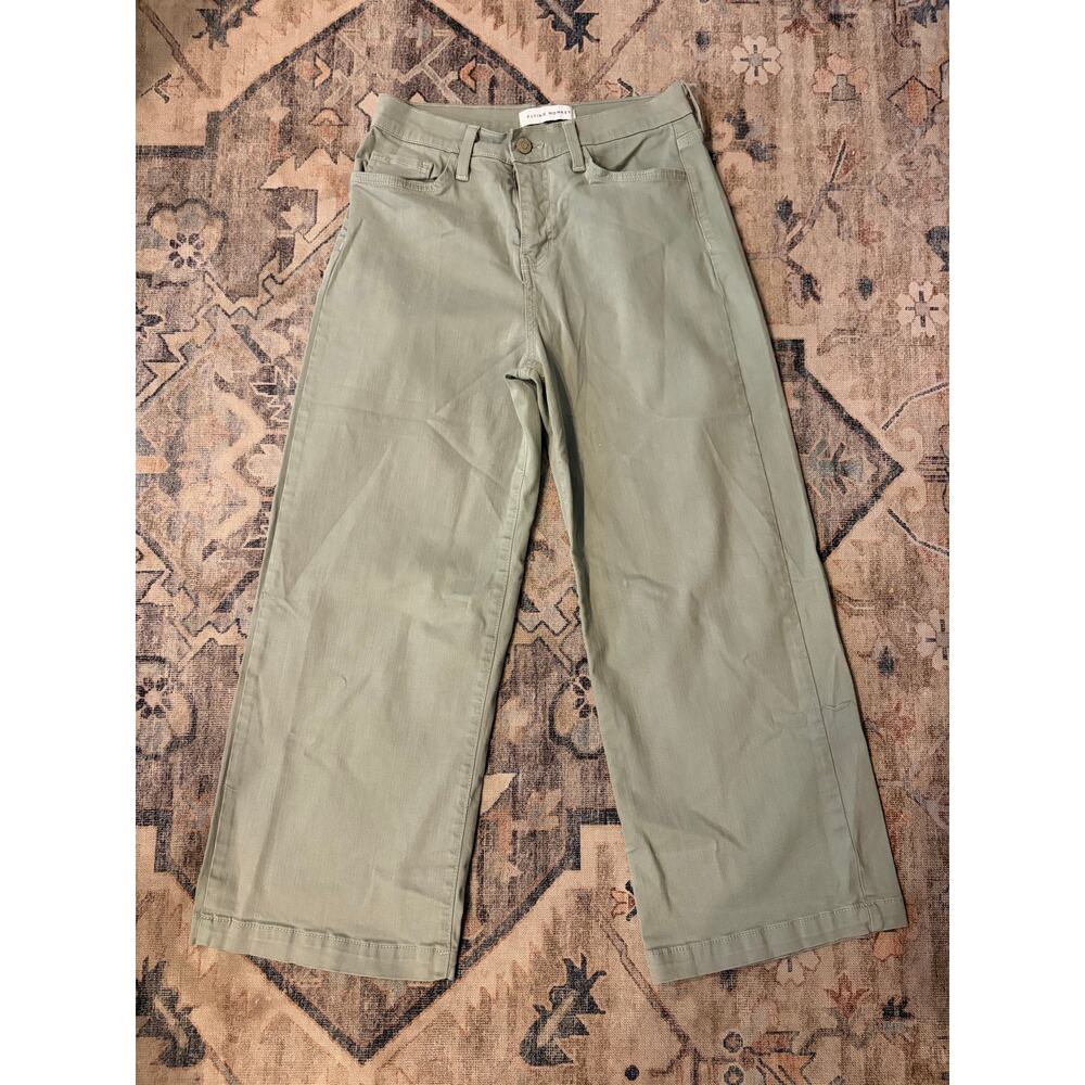 Flying Monkey Womens 26 Wide Leg Crop Jeans Sage Green High Rise